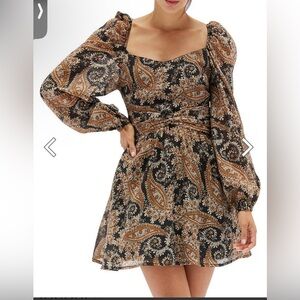 MINKPINK Black and Orange Paisley Long Sleeve Dress